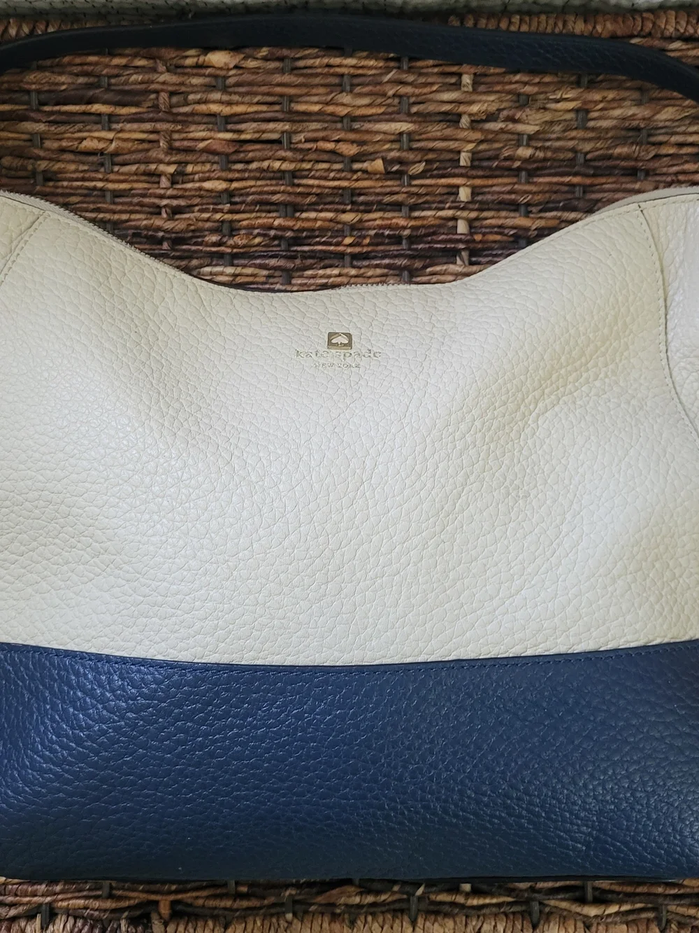 Kate Spade Two-Tone Cream and Navy Leather Shoulder Bag